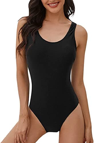 Image of heekpek One Piece Swimsuit Women Tummy Control Swimsuit High Waisted Women Swimming Costume Vintage Swimsuits Swimwear, Black, Size M