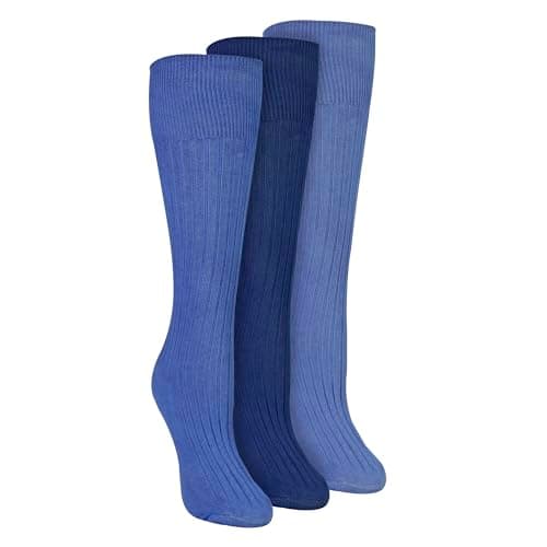 Image of Sock Snob 3 Pairs 100% Cotton Knee High Socks For Women Breathable Extra Soft Long Socks (4-8, Blue)