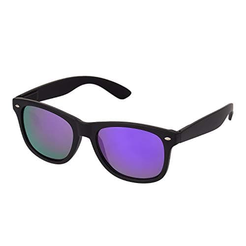 Image of Ultra Classic Retro Sunglasses UV400 Protection - Unisex Adults Mens Womens - Lightweight Polycarbonate Lenses -Timeless Black Frame with Purple Mirrored Lenses