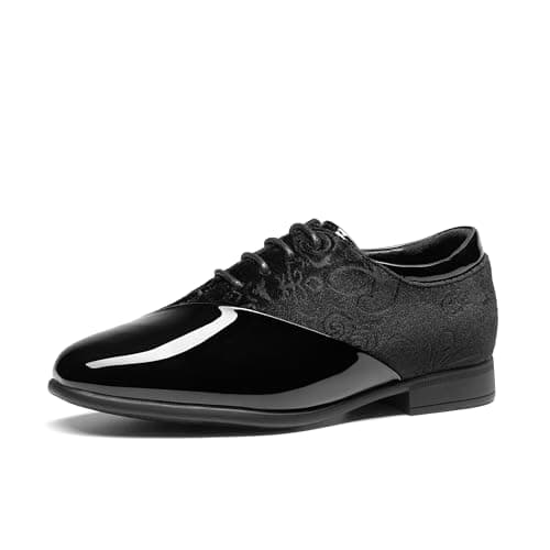 Image of Bruno Marc Boys Dress Shoes Kids Formal Patent Velvet Tuxedo Oxford Shoes for Wedding Church and Graduation,Size 2 Big Kid,Black,SBOX26013K