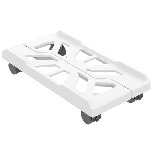 Image of Mobile CPU Stand with Wheels, 43cm x 20 to 28cm Adjustable Computer Tower Stand, Under Desk CPU Holder PC Floor Cart for Gamers and Students (White)