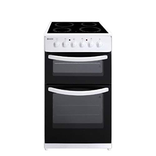 Image of Haden 50cm Freestanding Double Oven Electric Cooker - 4 Zone Ceramic Hob and Fan-Assisted Lower Oven - Easy To Clean Enamel Interior - Double Glazed Glass Doors