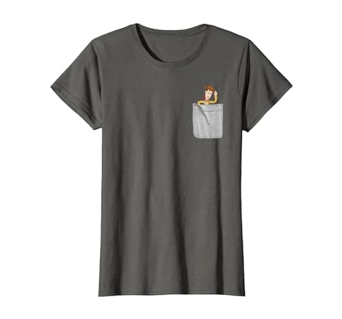 Image of Disney Pixar Toy Story Woody Faux Pocket Graphic T-Shirt T-Shirt, Women, Asphalt Grey, Medium