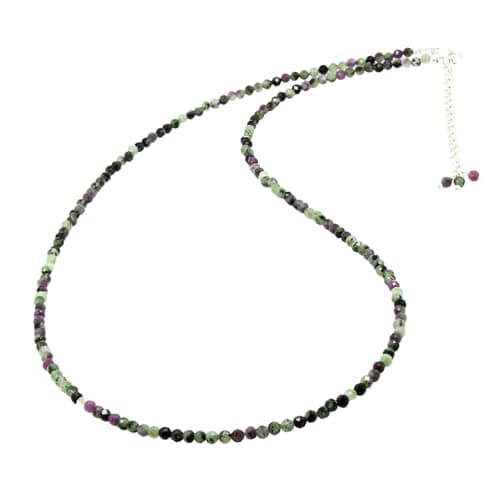 Image of Gempires Natural Ruby Zoisite Beads Beaded Choker Necklace Spiritual Growth Gemstone Handmade Jewelry For Women 18 Inch Silver Plated Hypoallergenic Chain
