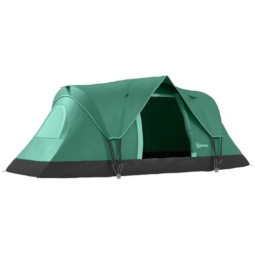 Image of Outsunny 5-6 Man Camping Tent Tunnel Tent UV Protection 3000mm Water Resistant Hiking Shelter with Groundsheet and Carry Bag - Dark Green