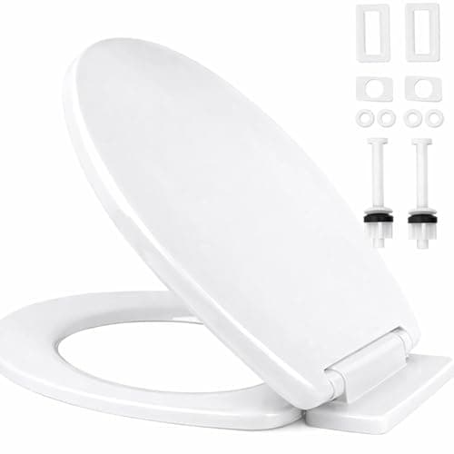 Image of Ram® White Soft Close Toilet Seat with Quick Release for Easy Clean Loo Toilet Seat with Adjustable Hinges Standard O Shape Toilet Seat