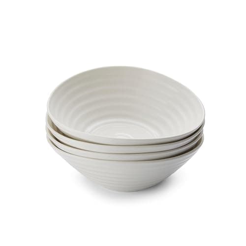 Image of Portmeirion x Sophie Conran Set of 4 Cereal Bowls - White Porcelain Breakfast Bowls with Signature Ripple Design, Microwave & Dishwasher Safe, Durable and Suitable for Everyday Use, 7.5 inch