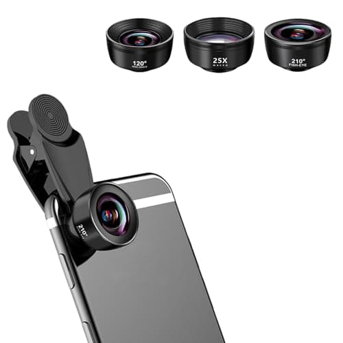Image of Kakotopa 3-in-1 High Definition Mobile Phone Camera Lens Kit - 120° Wide-Angle, 25X Macro, 210° Fisheye Lenses - Compatible with iPhone/Android/Cellphone and Tablet