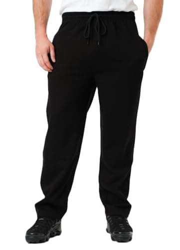 Image of LABEL APPAREL Mens Open Hem Fleece Joggers Plain S-8XL (4XL, Black)