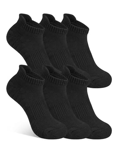 Image of JOCMIC 6 Pairs Boys Athletic Ankle Socks, Cushioned Arch Support Breathable Kids Sports Socks, Anti Blister White School PE Running Socks for Boys Black, 7-10 Years
