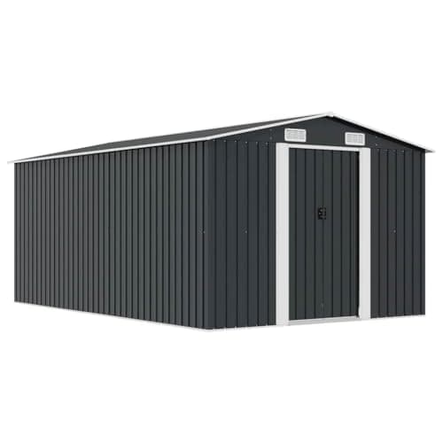 Image of vidaXL Metal Shed - Galvanised Steel Garden Storage with Ventilation and Sliding Doors - Outdoor Tool House in Anthracite 257x392x181 cm