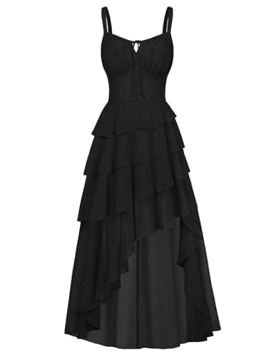 Image of SCARLET DARKNESS Women's Victorian Corset Dress, Chiffon Midi Sundress, Ruffled Off Shoulder Summer Dress Black XL