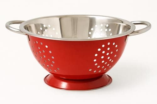 Image of 24cm Stainless Steel Colander with Handles – Deep Kitchen Strainer for Pasta, Rice, Vegetables & Fruit – Durable Large Food Drainer Bowl (Multiple Colours) (Red)