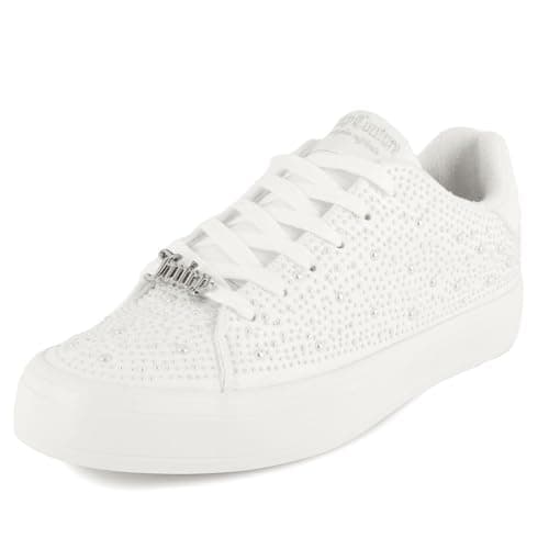 Image of Juicy Couture Women's Classic Lace-Up & Sparkle Pearl Sneakers - Casual Chic, Bling, and Bedazzled, White Stones-alanis, 3 UK