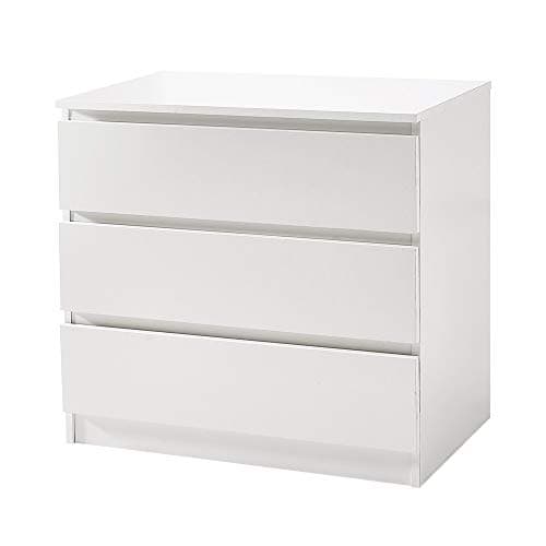 Image of Panana Wooden 3/4/5/6 Chest Of Drawers with Metal Runner Modern Bedroom Bedside Storage Cabinet Unit for Hallway Living Room (White, 3 Drawers)