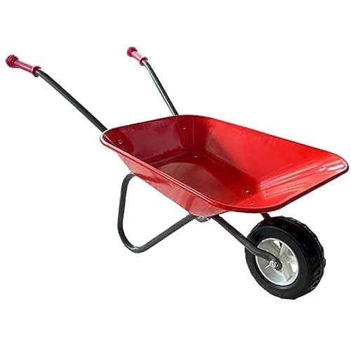Image of ASC New Child Kids Metal Wheelbarrow - Red/Grey - Toy, Play, Farm, Gardening