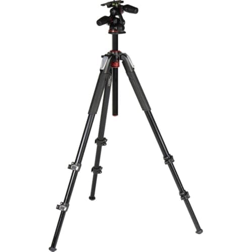 Image of Manfrotto Kit Tripod 055XPRO 3-Section with 3-Way Head in Aluminium, Professional Camera Accessories Kit, DSLR Tripod with Pan Tilt Head
