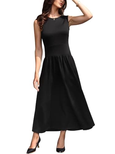 Image of Allegra K Midi Dresses for Women's High Waist Sleeveless Pockets Casual Work Dress Black S
