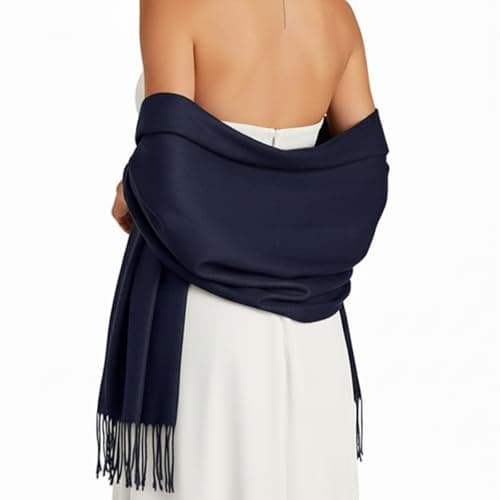 Image of WonHey Women's Pashmina Shawls and Wraps, Navy Blue Scarf for Evening Dresses, Soft Cashmere-Like Shawl for Brides and Bridesmaids, Versatile Wrap for Formal Events and Daily Wear (Navy Blue)