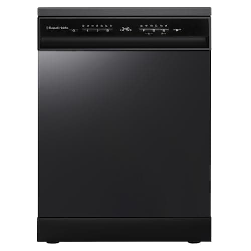 Image of Russell Hobbs Freestanding Dishwasher, Class C, 14 Place Settings, 8 Wash Programs, 24-Hour Delay Start, Auto Door Open, Height Adjustable Basket and Flexible Cutlery Tray in Black, RH60DW10C1B