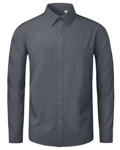 Image of J.VER Grey Dress Shirts Long Sleeve 4-Way Stretch Regular Fit Wrinkle Free Formal Casual Business Wedding Work Button Down Shirt with Pocket S