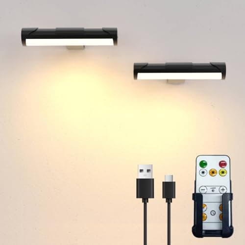 Image of Starxing 2PACK Picture Lights with Remote, Wireless Battery Painting Light with 3 Lighting Colors, 2200mAh Rechargeable Art Display Light Dimmable, Timer Wall Lamp for Artwork Gallery 20CM