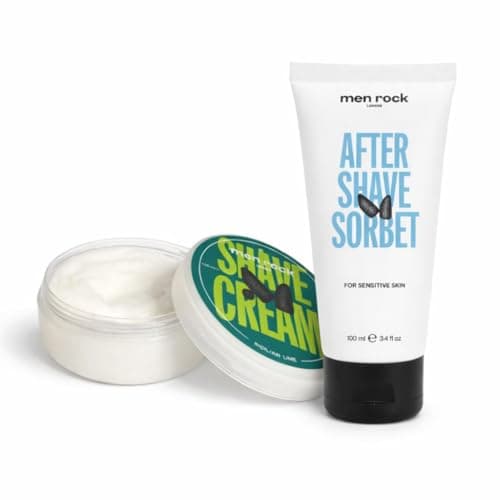 Image of Men Rock Shave Cream & Aftershave Balm Bundle – Sicilian Lime Hydrating Shave Cream & Sensitive Unscented Aftershave Balm, Soothes Razor Burn & Ingrown Hair, Cruelty Free, 2 × 100 ml
