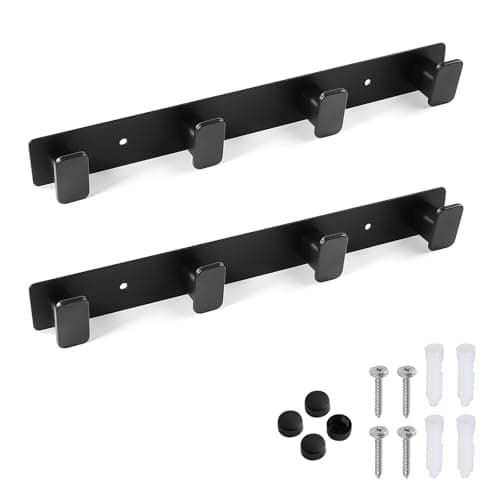 Image of Dntorx 2 Pack Coat Hooks Wall Mounted, Black Coat Rack with 4 Hooks Heavy Duty Towel Hook Wall Hooks Organizer for Hanging Towels, Clothes, Bags, Hat