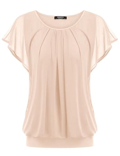 Image of Zeagoo Ladies Summer Tops Casual Soft Dolman Short Sleeve Tunic Tops Elegant Ladies Blouses Floral Printed Fashion Top Beige M