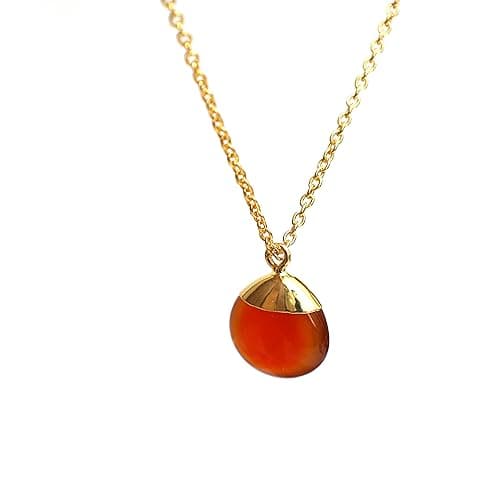 Image of Gempires Natural Carnelian Onyx Pear Pendant Necklace, Electroplated Pendant for Women, Gift for Her, 16+2 inch Adjustable 14k Yellow Gold Plated Chain (Carnelian Onyx)