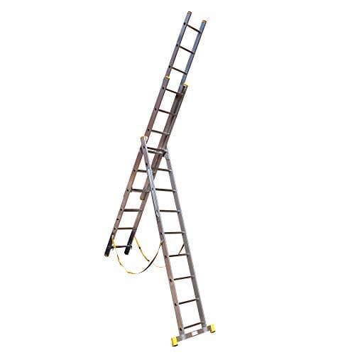Image of Trade Master Pro® 3 Section Stair Combi-All-in-One Extension Ladder, Step Ladder & Free Standing Ladders | Lightweight Aluminium | 150kg Weight Rating | EN131 Certified | Size: 3x9