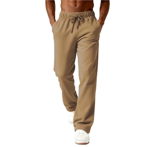 Image of Joggers for Men UK Fleece Lined Baggy Casual Tracksuit Bottoms Work Joggers with Pockets Open Hem Jogging Bottoms Workout Gym Sport Cargo Trousers Loose Fit Lounge Pants Men's Clothing Khaki