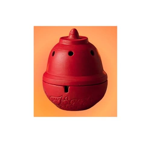 Image of Traditional Clay Sambrani Dhoop Incense Holder, Terracotta Red, Decorative Bowl Shape with Lid, for Home Temple Pooja