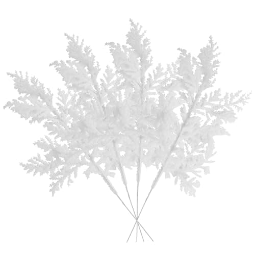 Image of VEYLIN 10 Pcs Artificial Christmas Leaves Picks, White Glitter Leaves for Xmas Tree Wreath Festival Decoration