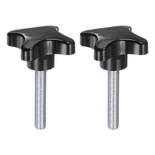 Image of sourcing map 2pcs Star Knobs M10 x 50mm Male Thread Plastic 4-Star Stud Knob Hand Tightening Clamping Screw Replacement Threaded Handle, Black