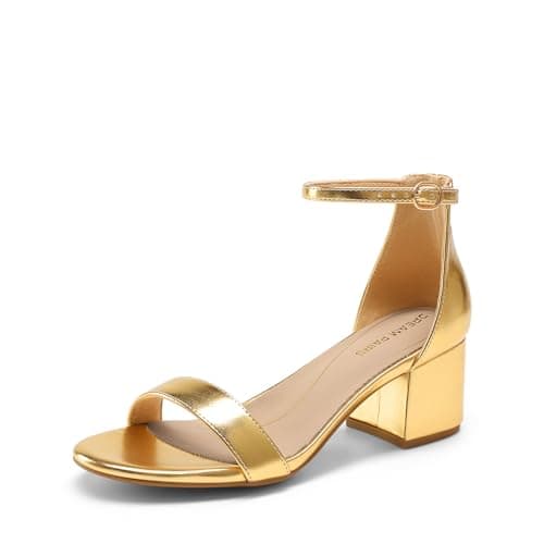 Image of DREAM PAIRS Womens Bridal Sandals Glitter Ladies Mid Low Block Heels Ankle Strap Strappy Wedding Party Evening Prom Open Toe Shoes Low-Chunk,Size 9,Gold-Metallic,Low-Chunk