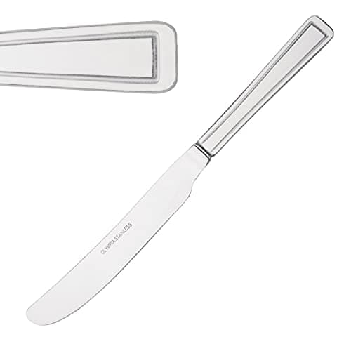 Image of Olympia Harley Stainless Steel Table Knives (Pack of 12), Silver, 230(L)mm, Dinner Knife Set, High Polished 18/0 Stainless Steel, Double Step Handle Design, Commercial & Home Use, D690