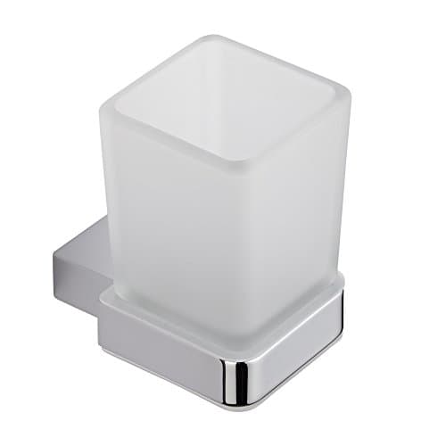 Image of Milano Arvo Wall Mounted Square Frosted Glass Bathroom Tumbler Chrome Holder