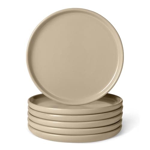 Image of Amazon Basics Glazed Stoneware Appetizer Plates, 6-Piece Set, Microwave and Dishwasher-Safe, 17cm, Linen Gray