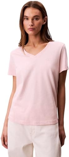 Image of Calvin Klein Women’s Short Sleeve V-Neck Archive Jersey T-Shirt, Pink (Potpourri), S