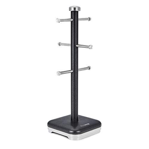 Image of Tower T826016B Kitchen Tree, Glitz Range, 6 Cups Mug Stand, Steel, Noir, One Size