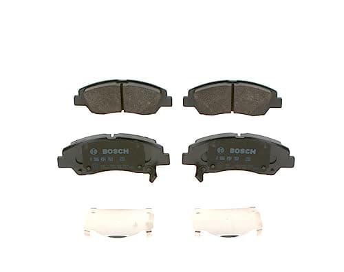 Image of Bosch BP1853 - Brake Pads Car Front Axle - Bosch Quality - Reduced Noise and Dust - ECE-R90 Certified - Copper-Free - 1 Set of 4 Pads - With Accessories