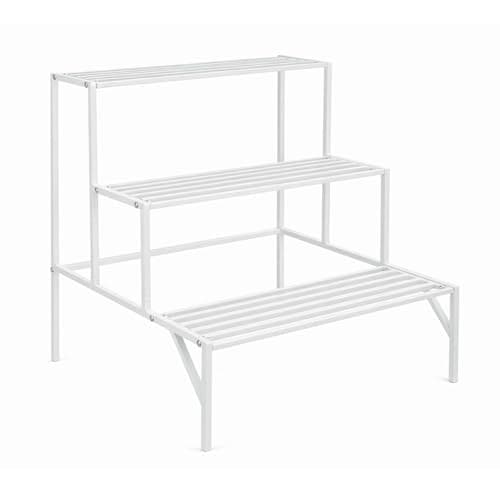 Image of SUNNYNEST 3 Tier Metal Plant Stand Outdoor & Indoor, Heavy Duty Stainless Steel Ladder Plant Shelf, Rust-Resistant Flower Pot Display Rack for Garden, Balcony, Patio & Home (White)