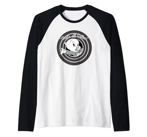 Image of Looney Tunes That's All Folks Porky Pig Raglan Baseball Tee