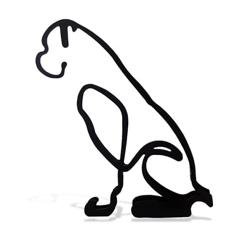 Image of Minimalistic Black Metal Boxer Dog Statue Art Figurine Gift Home Decor Ornament (Large: 25x23x3cm)