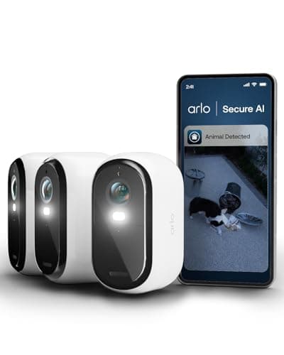 Image of Arlo Essential 3 HD Video Security Camera Outdoor Wireless, Battery Operated Home Camera With Colour Night Vision, Light, Siren, 2 Way Audio & WiFi, Secure Free Trial, 3 Cameras, White