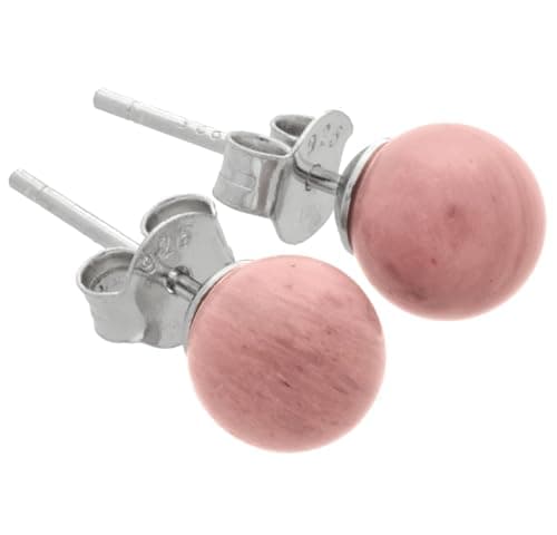 Image of Gemstone Stud Earrings with 925 Sterling Silver Posts + Gemstone Info Card | Genuine Natural Crystal Jewellery (Rhodonite)