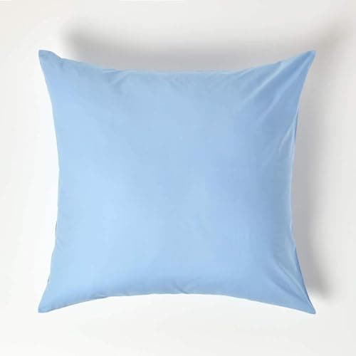 Image of HOMESCAPES Light Blue Pure Egyptian Cotton Euro Size Pillowcase 80 x 80 cm 200 TC 400 Thread Count Percale Equivalent Large Square Pillow Case with Zip Pack of 2