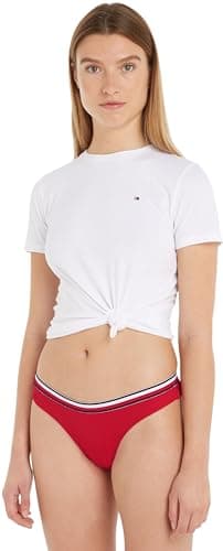 Image of Tommy Hilfiger Women's Cheeky High Leg Bikini Uw0uw05293 Bikini Swim, Red (Primary Red), M