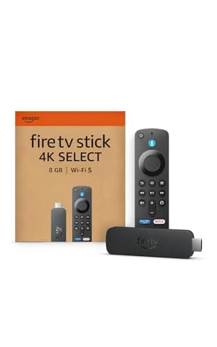 Image of Amazon Fire TV Stick 4K Select (newest gen), start streaming in 4K, hundreds of thousands of films and TV episodes, and free & live TV